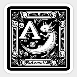 A is for Axolotl - White Outlined Version Sticker